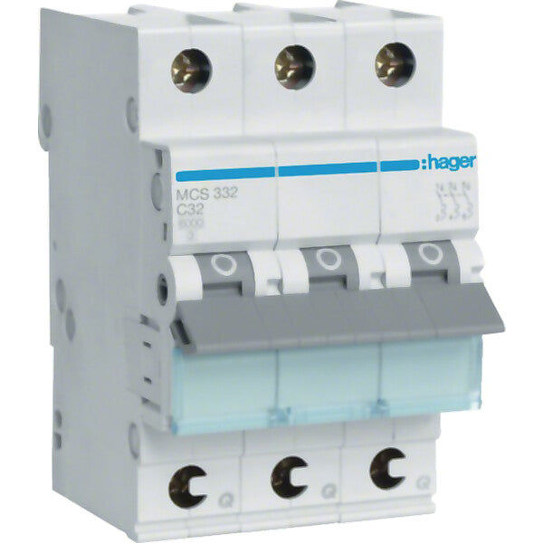 Hager Leitungsschutzschalter 3p. C-32A 6kA 3M QC MCS332